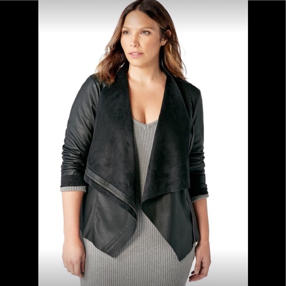 NWT Size Small JustFab Black Faux Leather Zip Up Drape Jacket - Picture 4 of 7